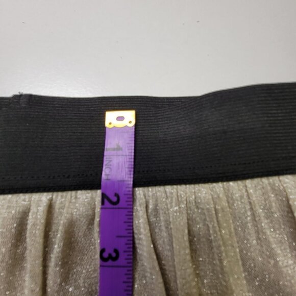 SHIMMERING elastic waist flare pleated long beige sheer skirt size L - Picture 8 of 11